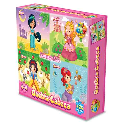 [JU7176] Puzzle de cartón, 43 piezas, 4 puzzles princesas, en caja