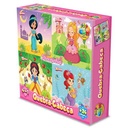 Puzzle de cartón, 43 piezas, 4 puzzles princesas, en caja