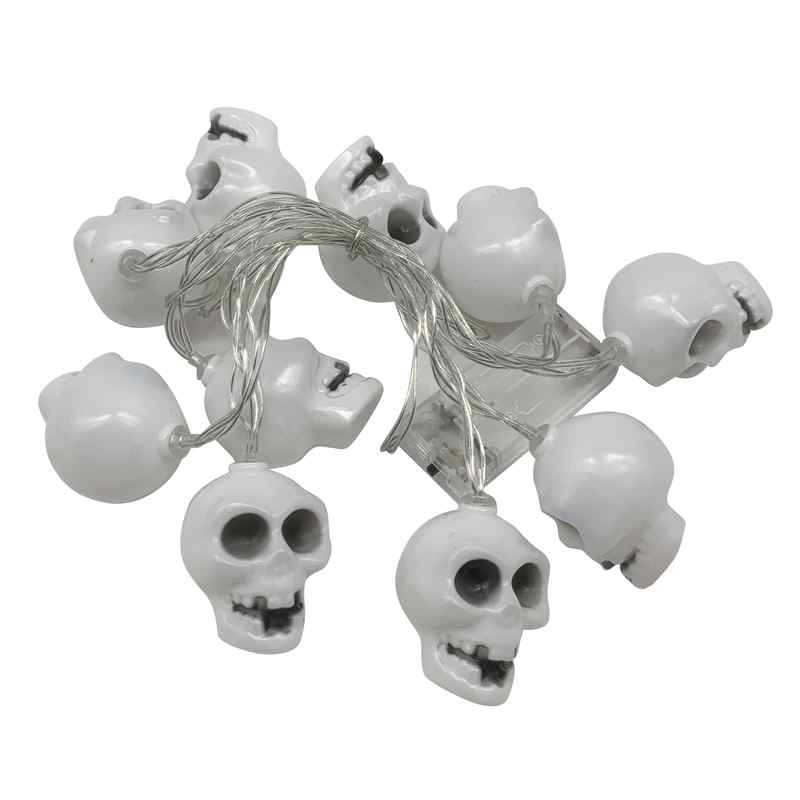 Guirnalda 10 luces LED calaveras 2AA, en bolsa