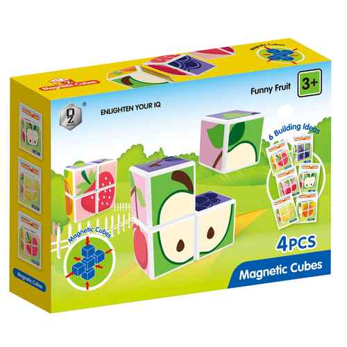 Puzzle magnético, 4 piezas, cubos frutas, en caja