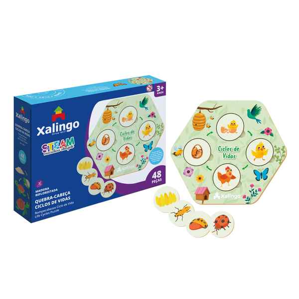 Juego de mesa, memoria, ciclo de vida, 48 piezas de madera, XALINGO, en caja