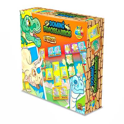 [JU7498] Juego de mesa, dominó, dinosaurios, idioma portugués 28 piezas en caja