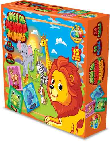 Juego de mesa, memoria, animales, idioma portugués 48 piezas en caja