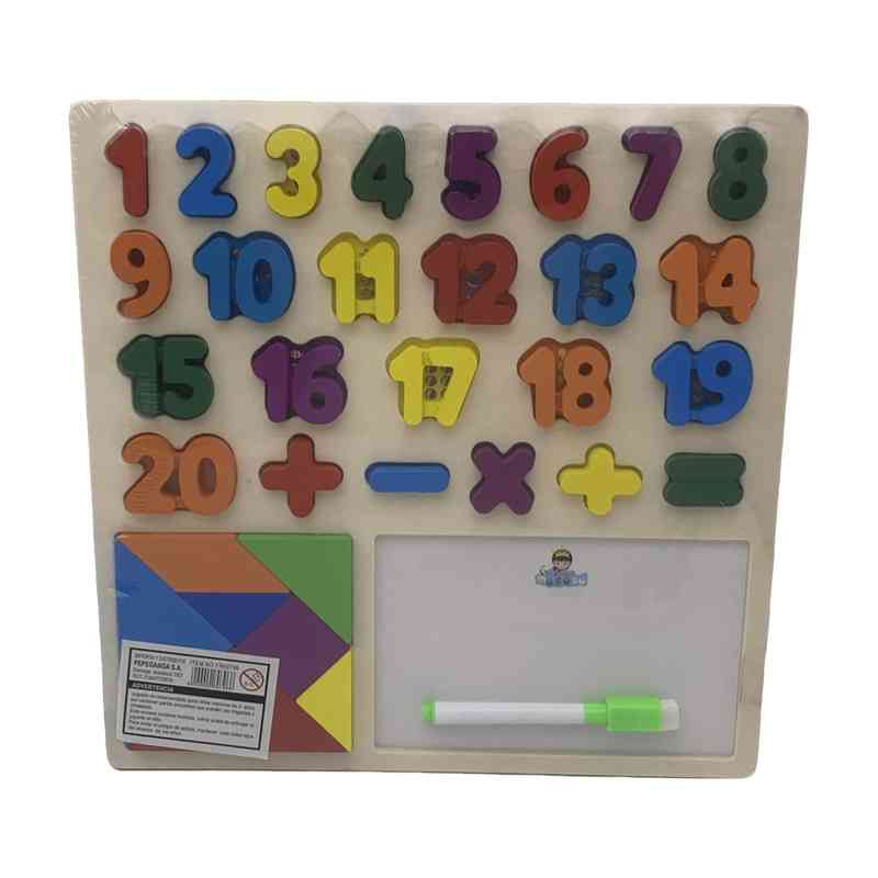 [JU7636] Encastre de madera, letras-números, con pizarra y marcador