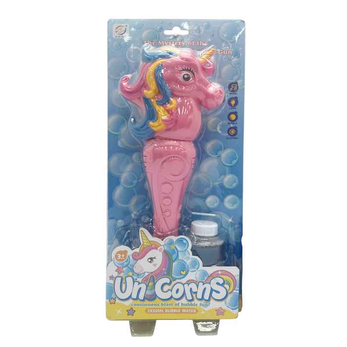 [JU7924] Pompero burbujero varita con luz y sonido 3AA, en blister diseño unicornio