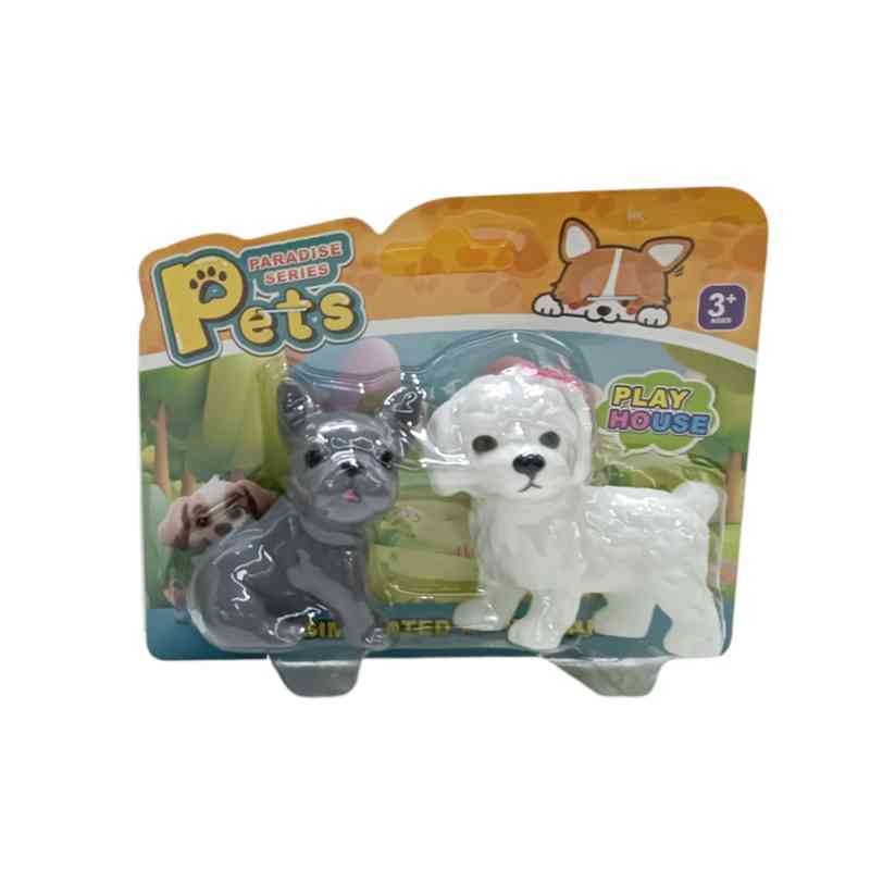 [JU8047] Animales de plástico, mascota x2 perros, en blister