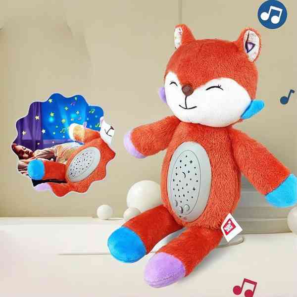 Dormidera peluche zorro, con proyector de luz y música, 3AAA, en bolsa