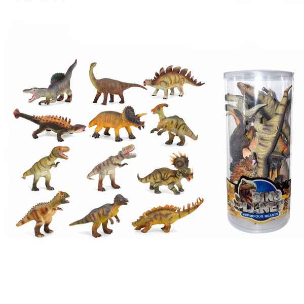 Dinosaurio de goma con sonido, CAJA x12, modelos surtidos, tubo de mica