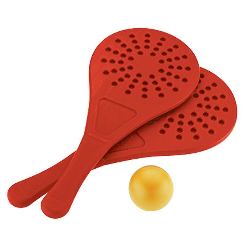 Paletas para playa, de plástico x2, con pelota, en red, varios colores