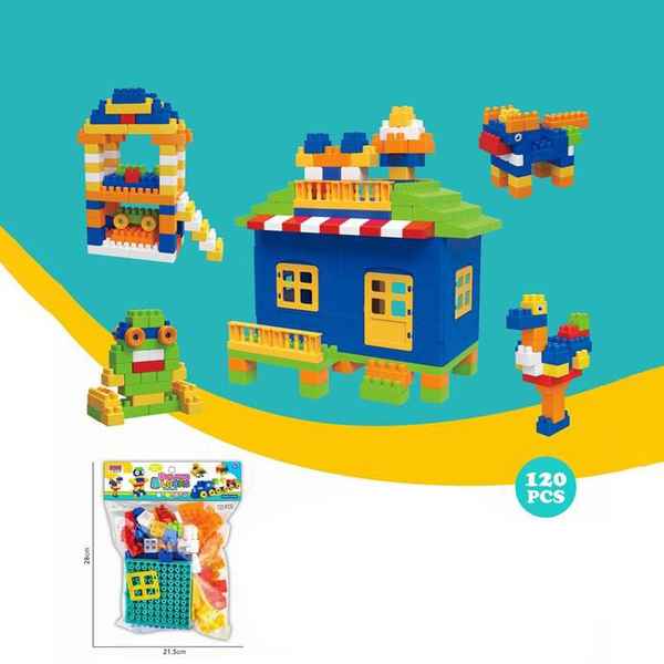 [JU8379] Bloques de plástico, 120 piezas medianas, con stickers, en bolsa