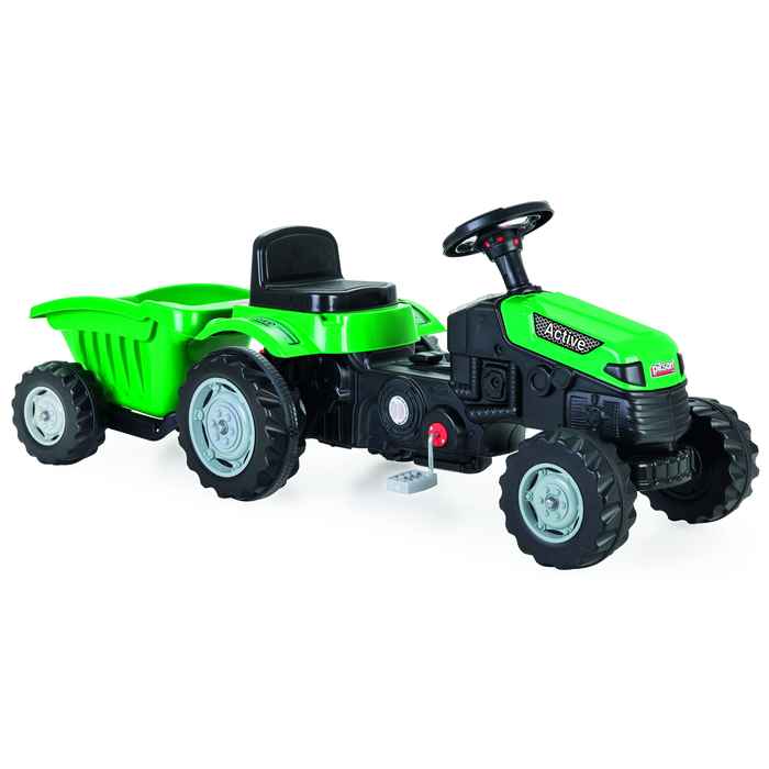 [JU8411VD] Bugui tractor con zorra a pedal, de plástico, en caja, VERDE