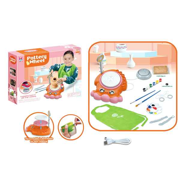 [JU8453] Masa para modelar arcilla, 500g con torno de alfarería recargable USB, pintura para decorar, en caja