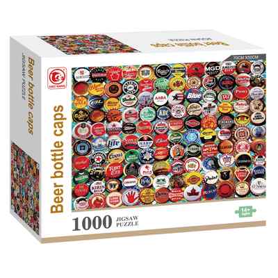 Puzzle de cartón, 1000 piezas, tapitas botella, en caja