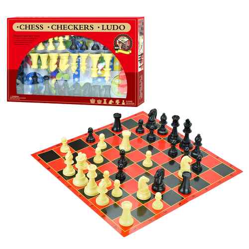[JU8479] Juego de mesa, ajedrez, ludo y damas, 3 en 1, en caja