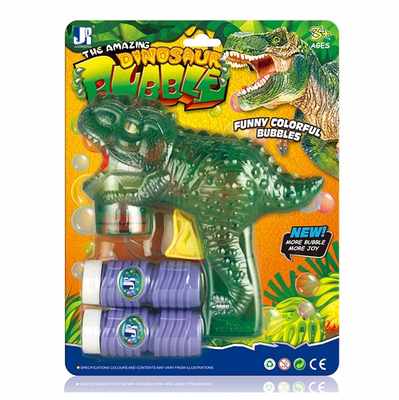 [JU8494] Pompero burbujero pistola dinosaurio transparente, en blister, 2 colores