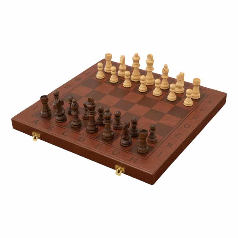Juego de mesa, ajedrez, tablero de madera forrado en PU, en caja