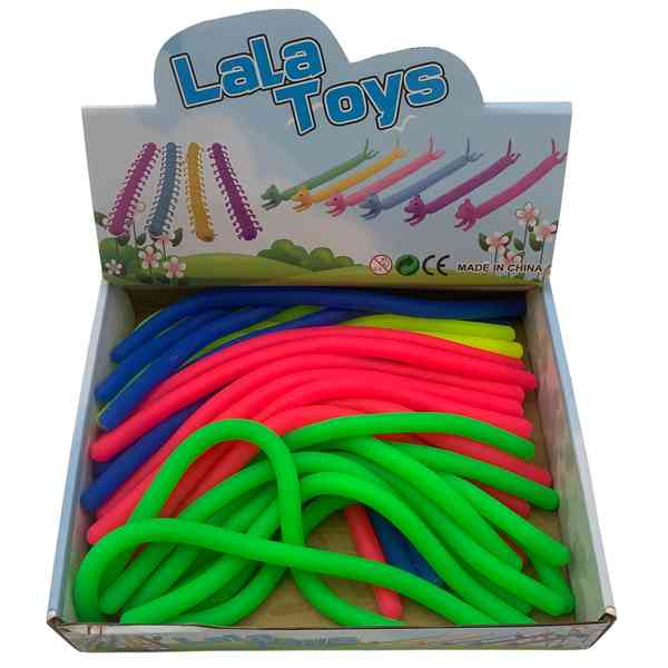 Juguete antiestrés, de goma, fideos o cuerdas elásticas, CAJA x40