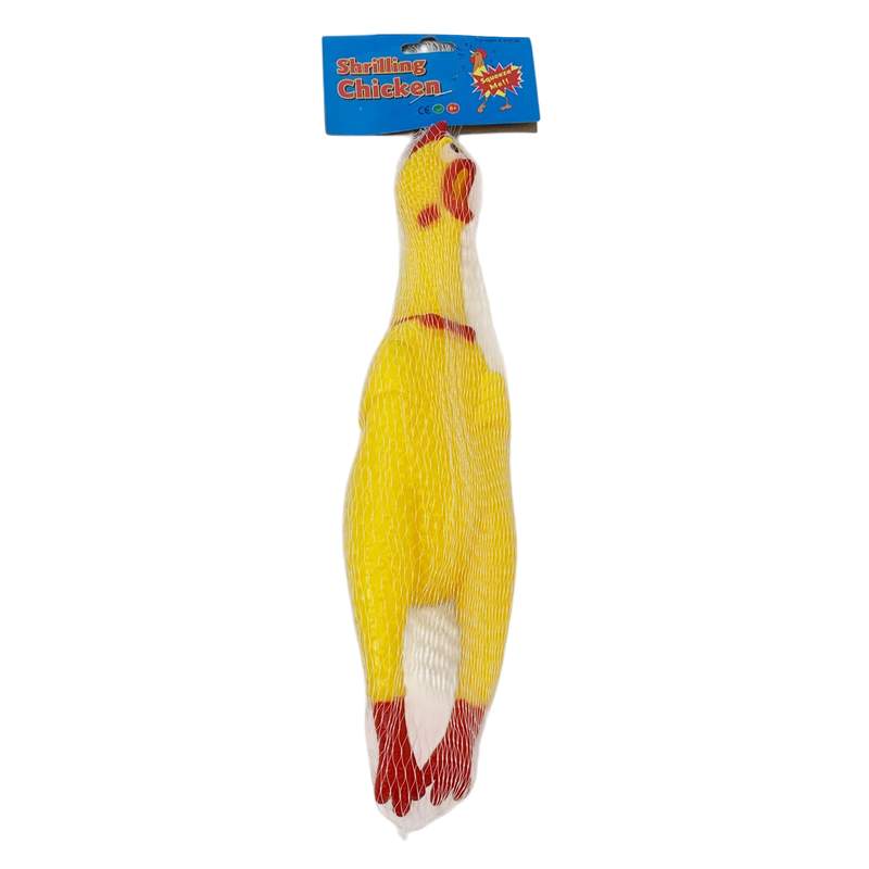 [JU8584] Animal de goma pollo, con chifle, en red