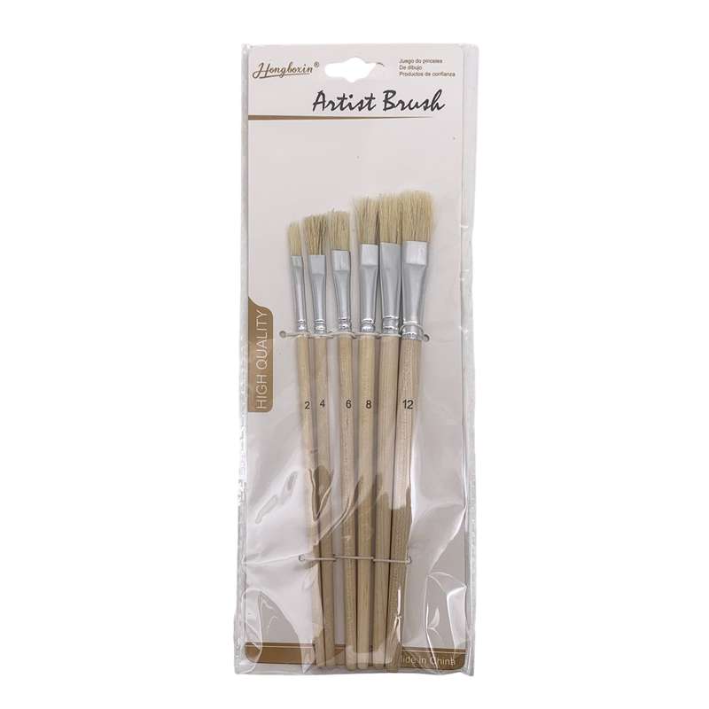 [E2221] Pincel de madera y cerdas naturales x6, en bolsa