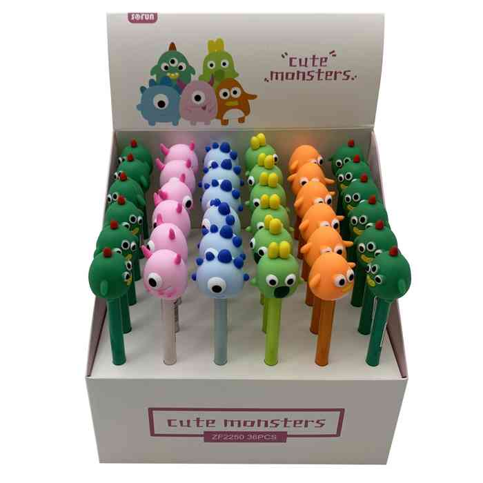 [E2529] Lapicera de gel negro monstruos, CAJAx36