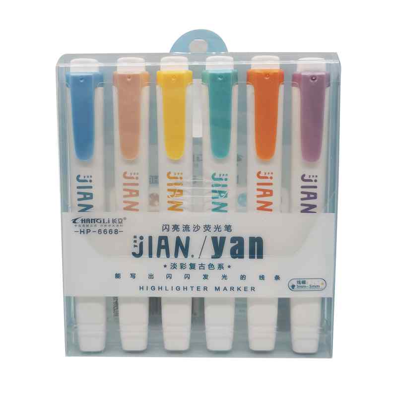 Marcador resaltador flúo x6, metalizados, en estuche de PVC