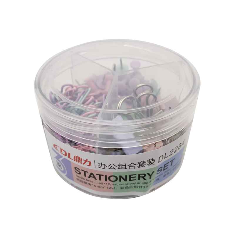 Clips x100, pinza de metal x12 y chinches x14, DINGLI, en caja