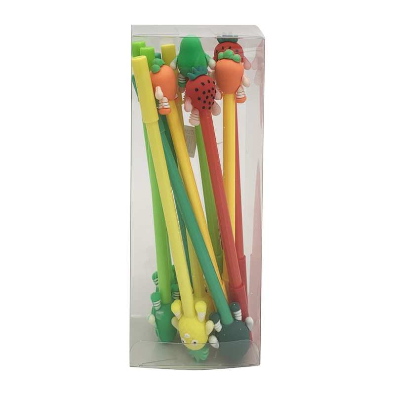 Lapicera de gel negro frutas, CAJAx12