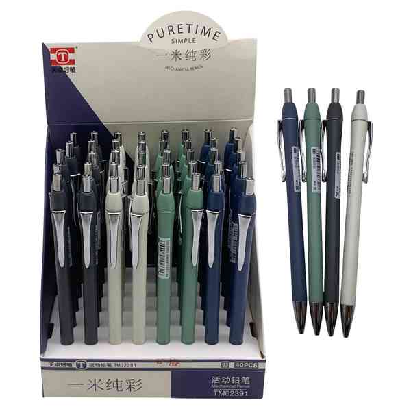 Lápiz mecánico de metal y plástico x40, con goma, punta 0.5mm, en caja