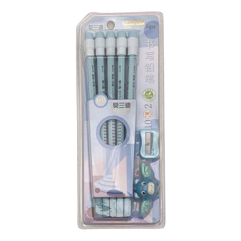 [E2774] Lápiz negro HB x10, con goma y sacapuntas, en blister, varios colores