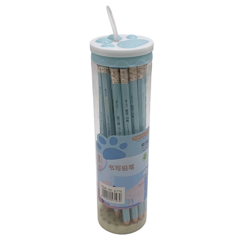 [E2775] Lápiz negro HB x30, con goma, hexagonal, en tubo, varios colores