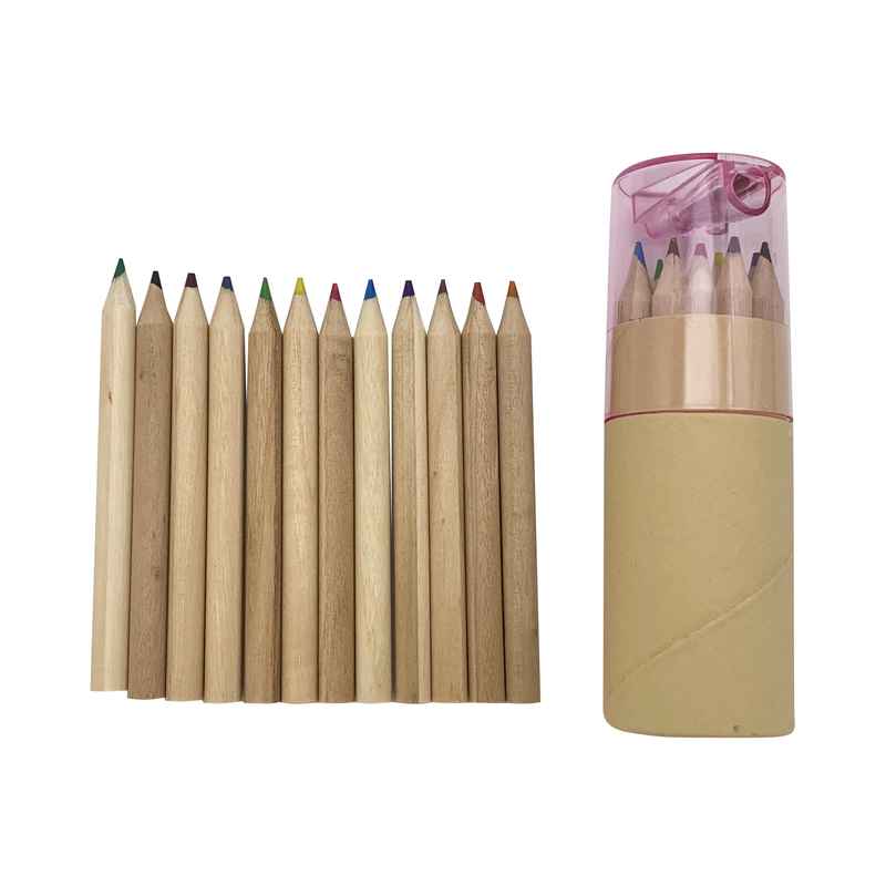 [E2811] Lápices 12 colores cortos en tubo, tapa con sacapuntas varios colores