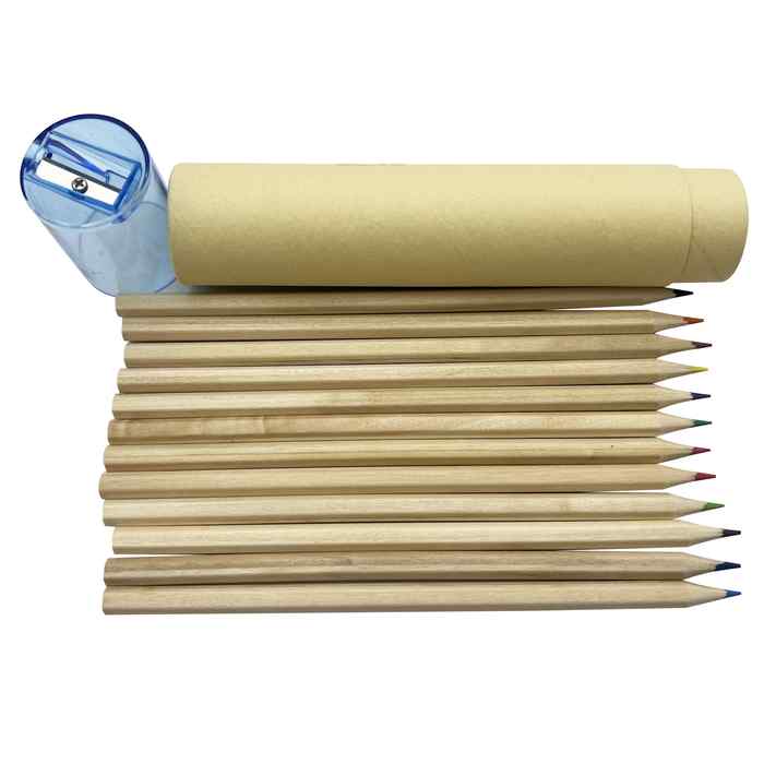 [E2812] Lápices 12 colores largos en tubo, tapa con sacapuntas varios colores