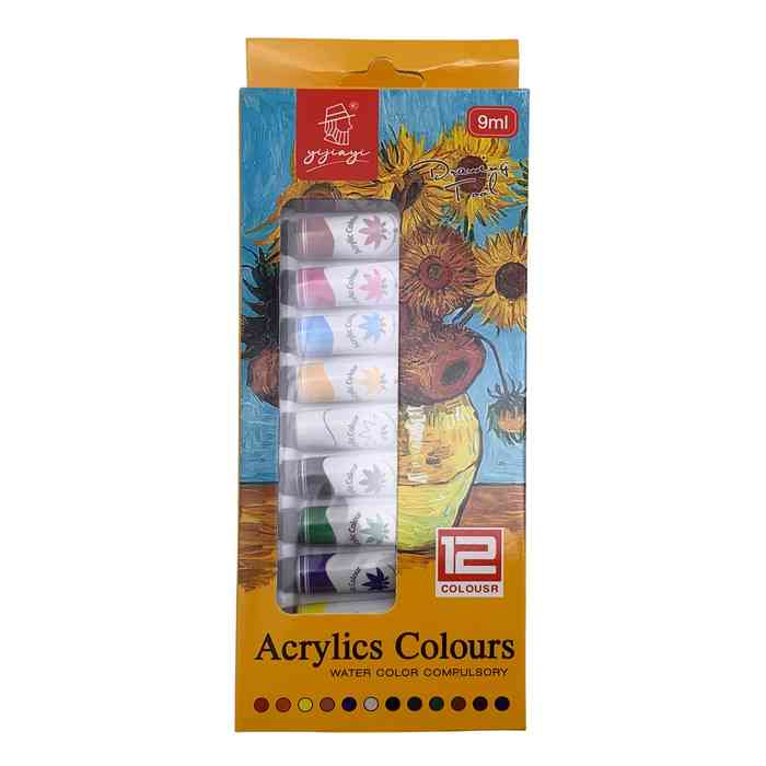 Pintura acrílica x12 tubos 9ml, en caja