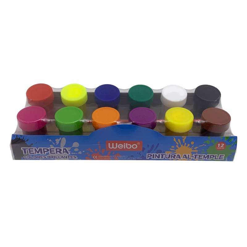 Témpera x12, 18ml con pincel, en caja