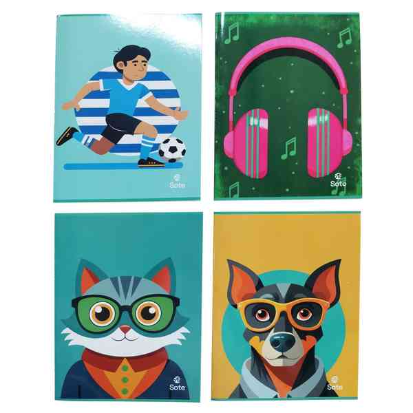 [E2885] Cuaderno de 48 hojas liso, SOTE, PACK x12, 4 diseños