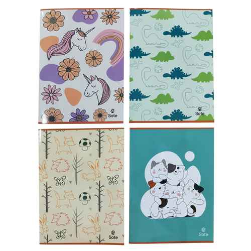 [E2886] Cuaderno de 24 hojas rayado, SOTE, PACK x24, 4 diseños