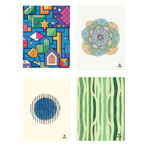 [E2890] Cuadernola de 150 hojas, tapa dura, SOTE, PACK x4, 4 diseños