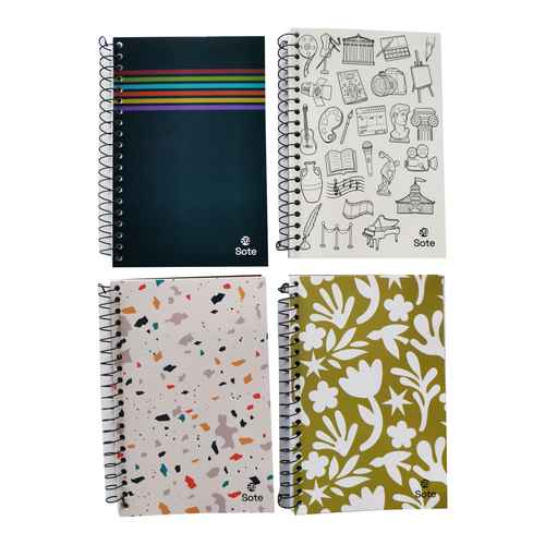 Libreta con espiral, 80 hojas rayadas, SOTE, PACK x6, varios diseños
