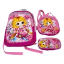 Mochila infantil frente rígido, 5 bolsillos con cartuchera y lunchera en bolsa, varios colores