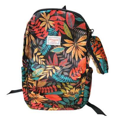 [E2963] Mochila juvenil, bolsillo frontal y 2 bolsillos laterales, con cartuchera varios diseños, en bolsa