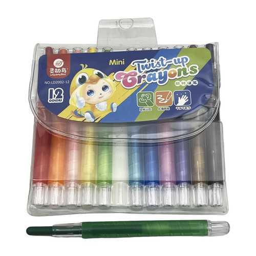 [E2982] Crayolas en barra retráctil, 12 colores, en sobre PVC