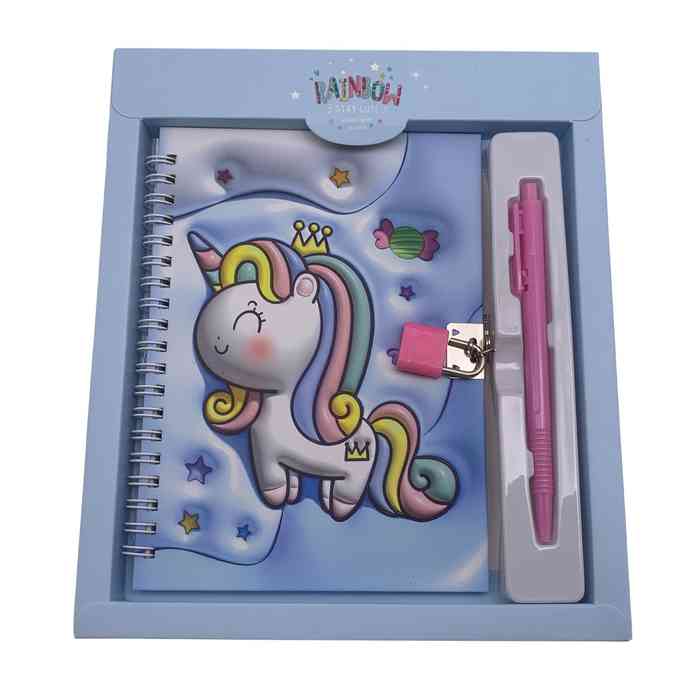 [E3067] Diario íntimo con llave y lapicera, varios diseños, unicornios en caja