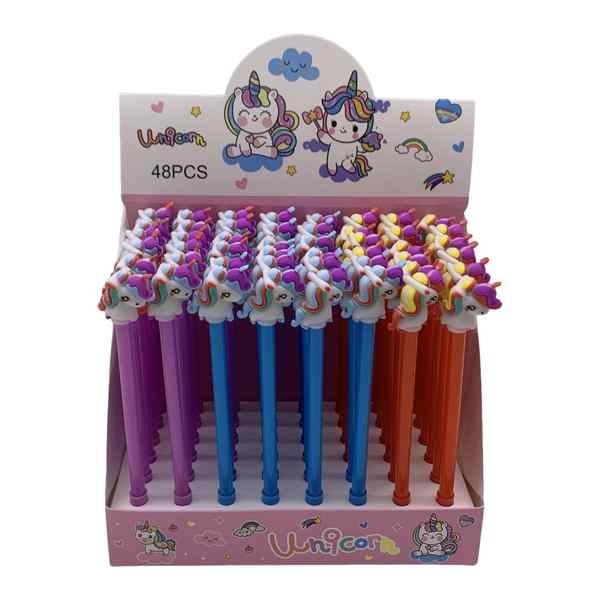 [E3086] Lapicera de gel unicornio, CAJA x48, varios colores