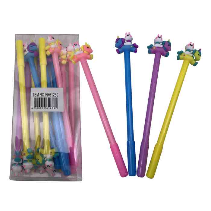 [E3087] Lapicera de gel negro unicornios, CAJAx12