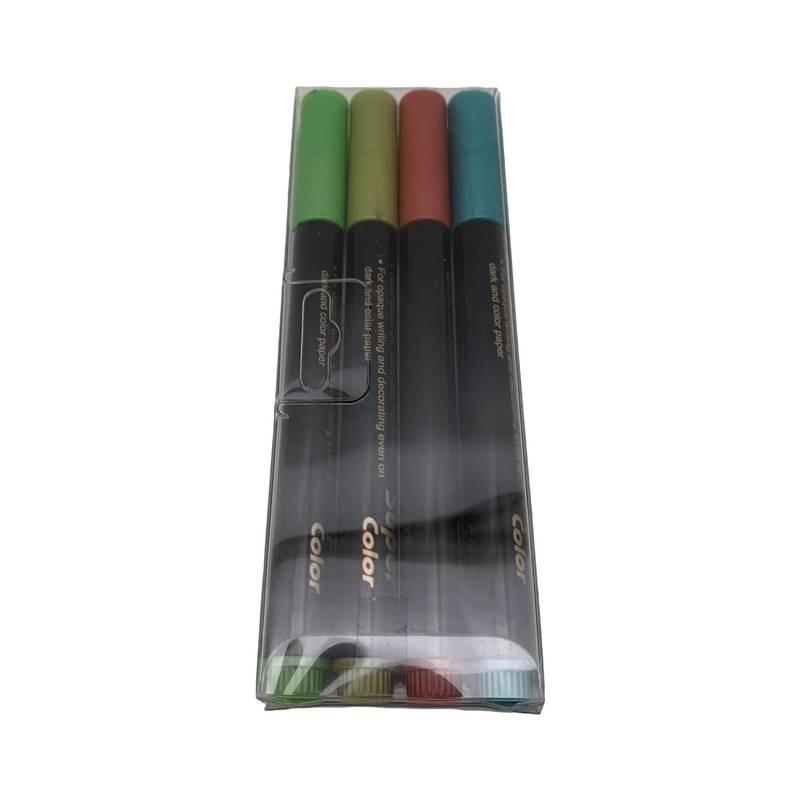 [E3098] Marcadores finos x4 colores, metalizados, pinta sobre papeles claros y oscuros, en sobre PVC