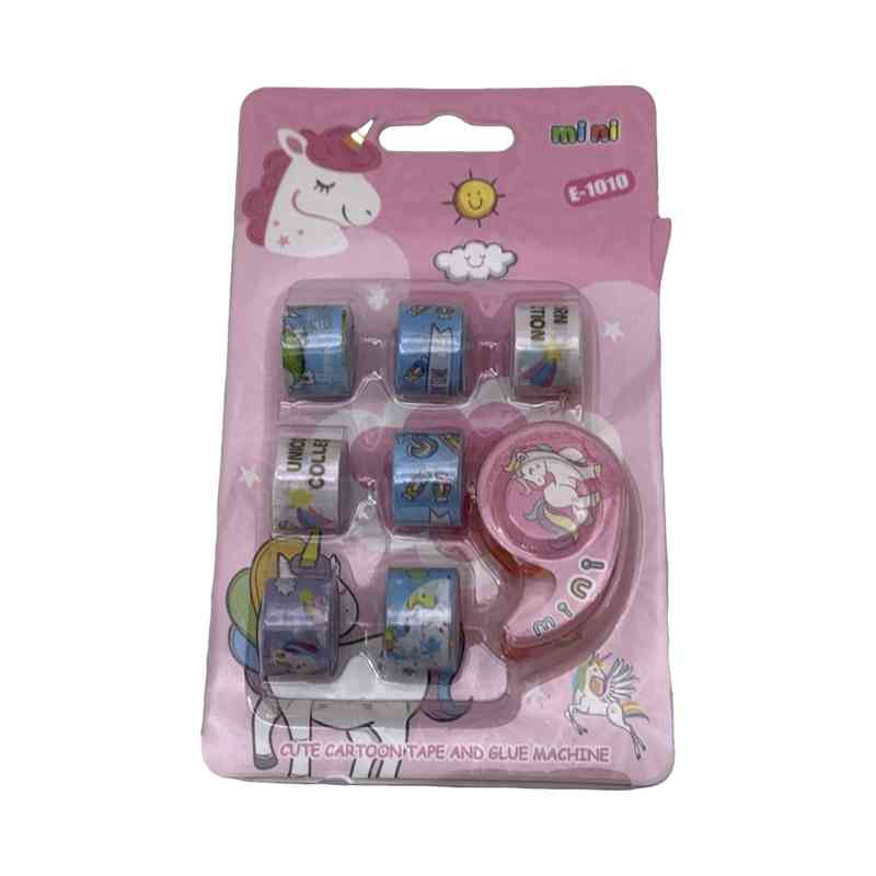 [E3116] Cinta adhesiva x7 mini con diseños, con portacinta, en blister