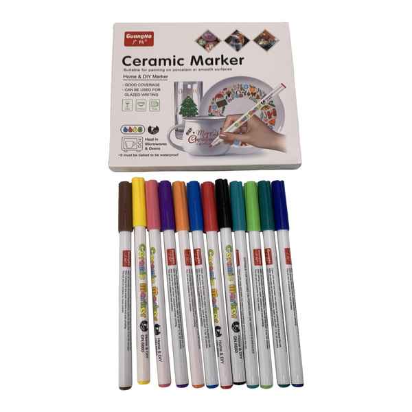 [E3131] Marcadores para manualidades, 12 colores, para cerámica y vidrio, en caja