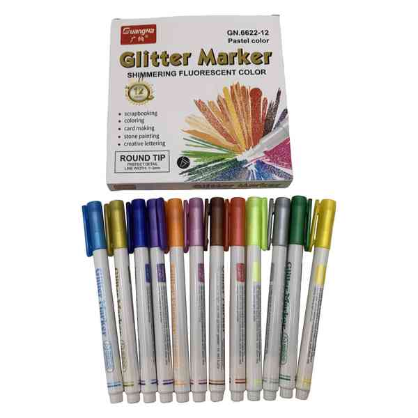 [E3132] Marcadores para manualidades, 12 colores con brillantina, en caja