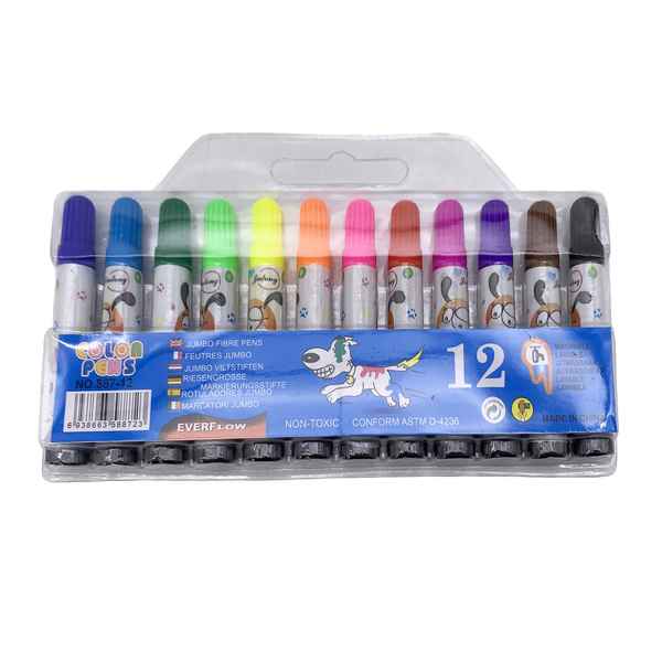 [E3134] Marcadores gruesos 12 colores, en bolsa de PVC