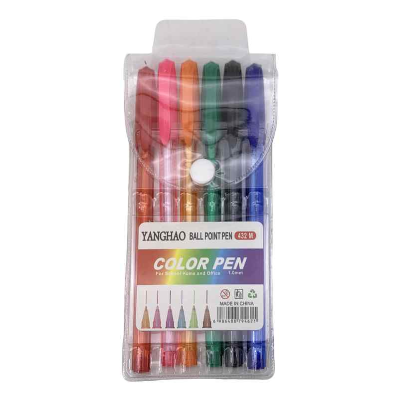 [E3137] Lapicera de tinta 1.0mm, colores x6, en bolsa de PVC
